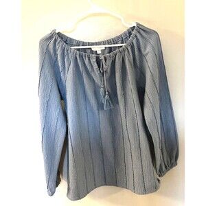 Daily Thread Womens Relaxed Fit Blouse with Tassels Blue  XS
